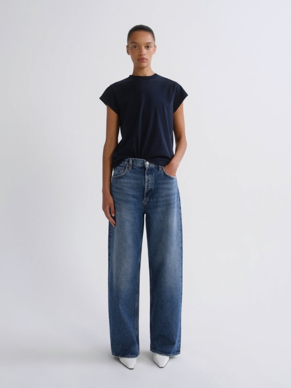 Agolde Wide-Leg High-Rise Jeans in Medium Blue Wash
